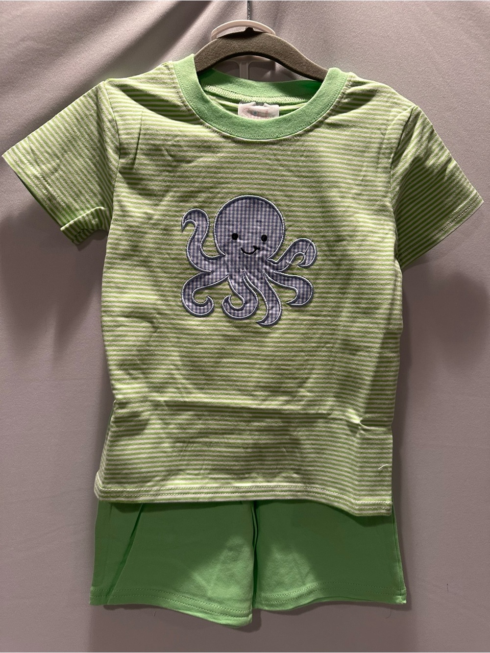 Kids Green Octopus Stripe Tee and Shorts Set